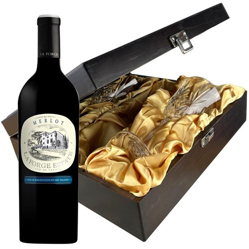 La Forge Merlot 75cl French Red Wine And Glasses In Luxury Presentation Box